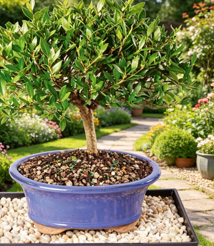 Bonsai Live Gardenia Bonsai Tree - Medium, 5 Years Old, 8 to 10 Inches Tall - Ceramic Bonsai Pot and Bonsai Humidity Tray