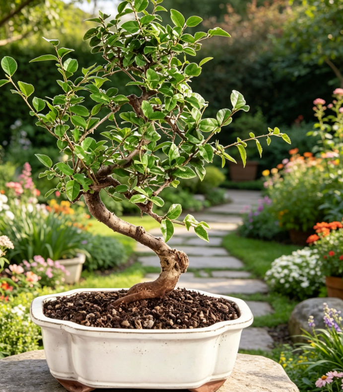 Bonsai Live Chinese Sweet Plum Bonsai Tree - 5 Years, 6 to 10 in - Indoor Bonsai in Ceramic Bonsai Pot